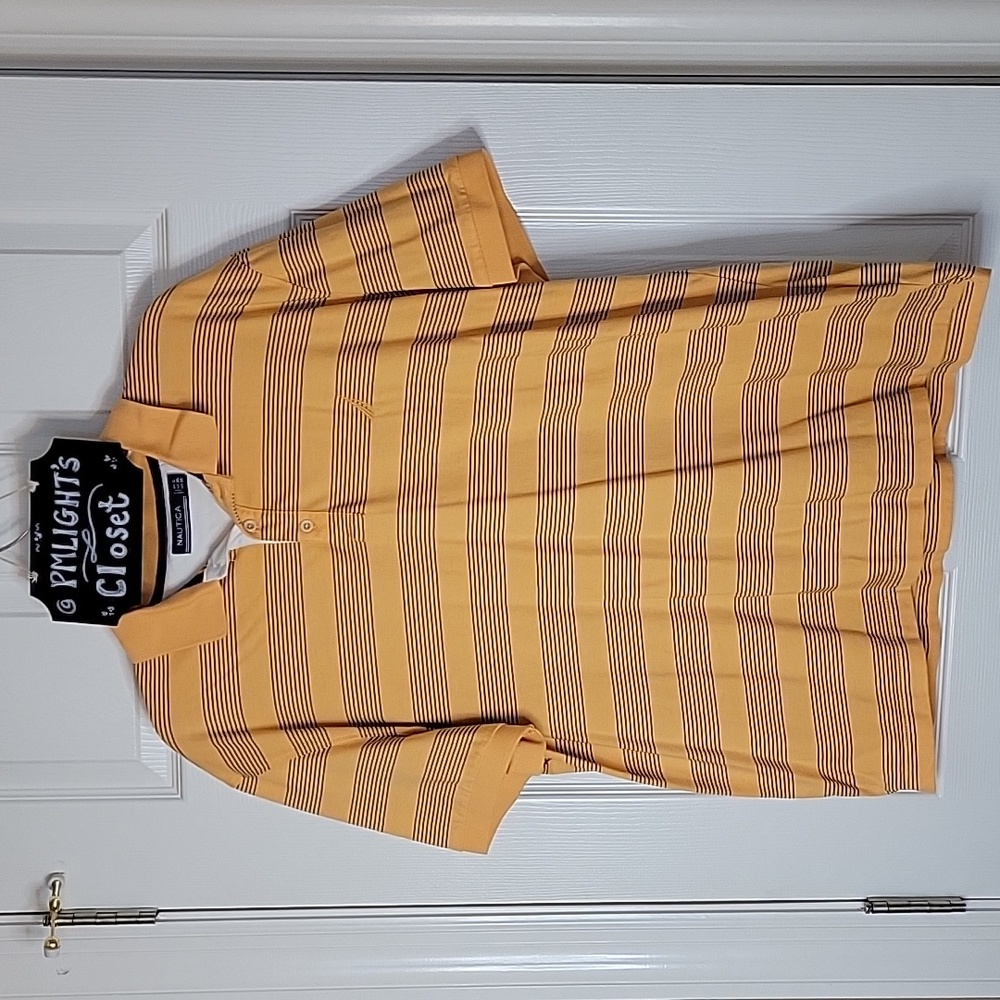 Nautica XL Polo Shirt Short Sleeve Peach Navy Stripes